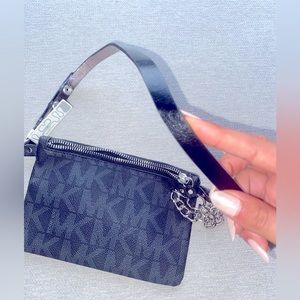New- Michael Kors small monogram shoulder/hand bag w/ silver chain & black strap
